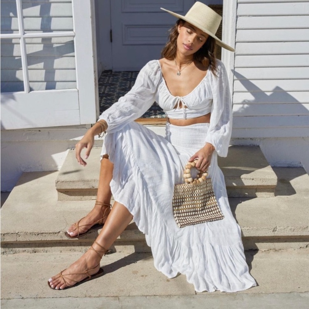 L*Space Cora White Summer Maxi Skirt in Cream
